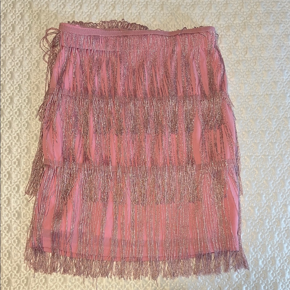 Chic Pink Fringe Mini Skirt